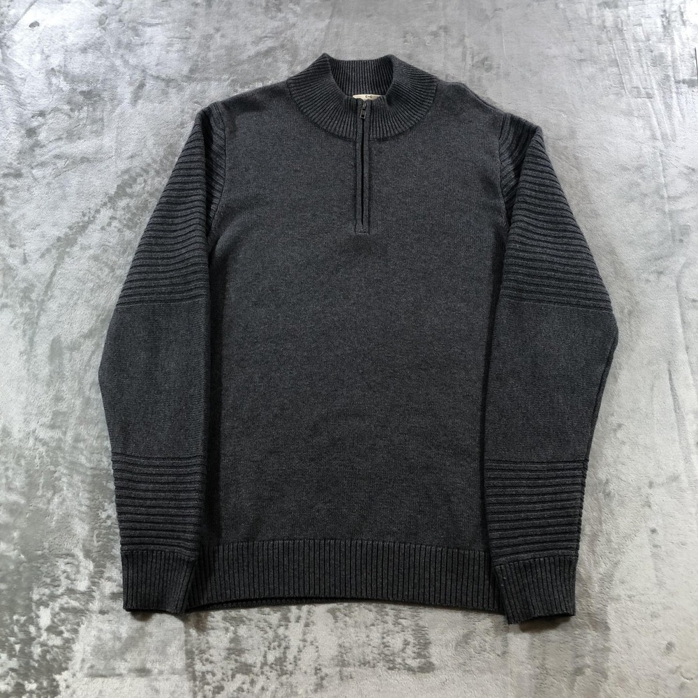 C+C Stitch Fix Sweater Mens Large Gray Wool Cotton Half Zip Mock Neck Knit